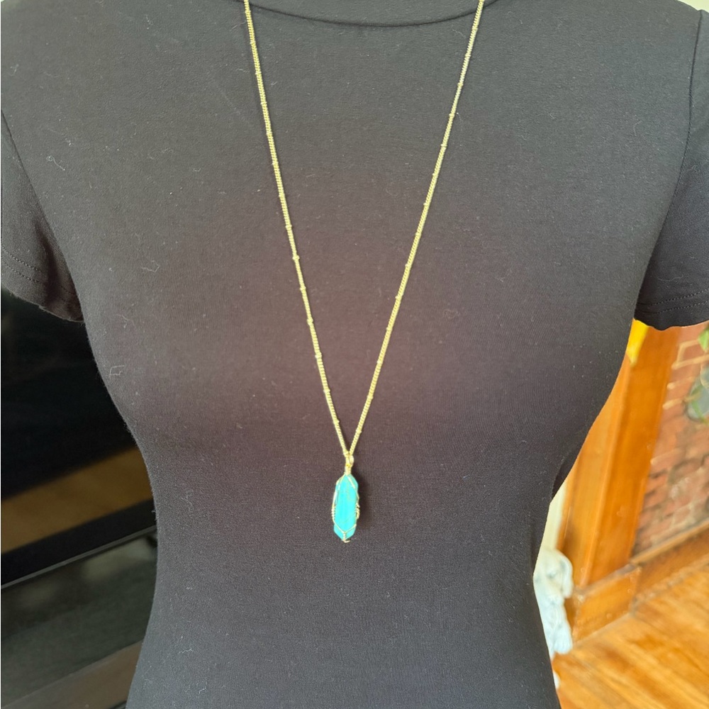 Gold Chain Necklace with Turquoise Pendant - Women Jewelry
